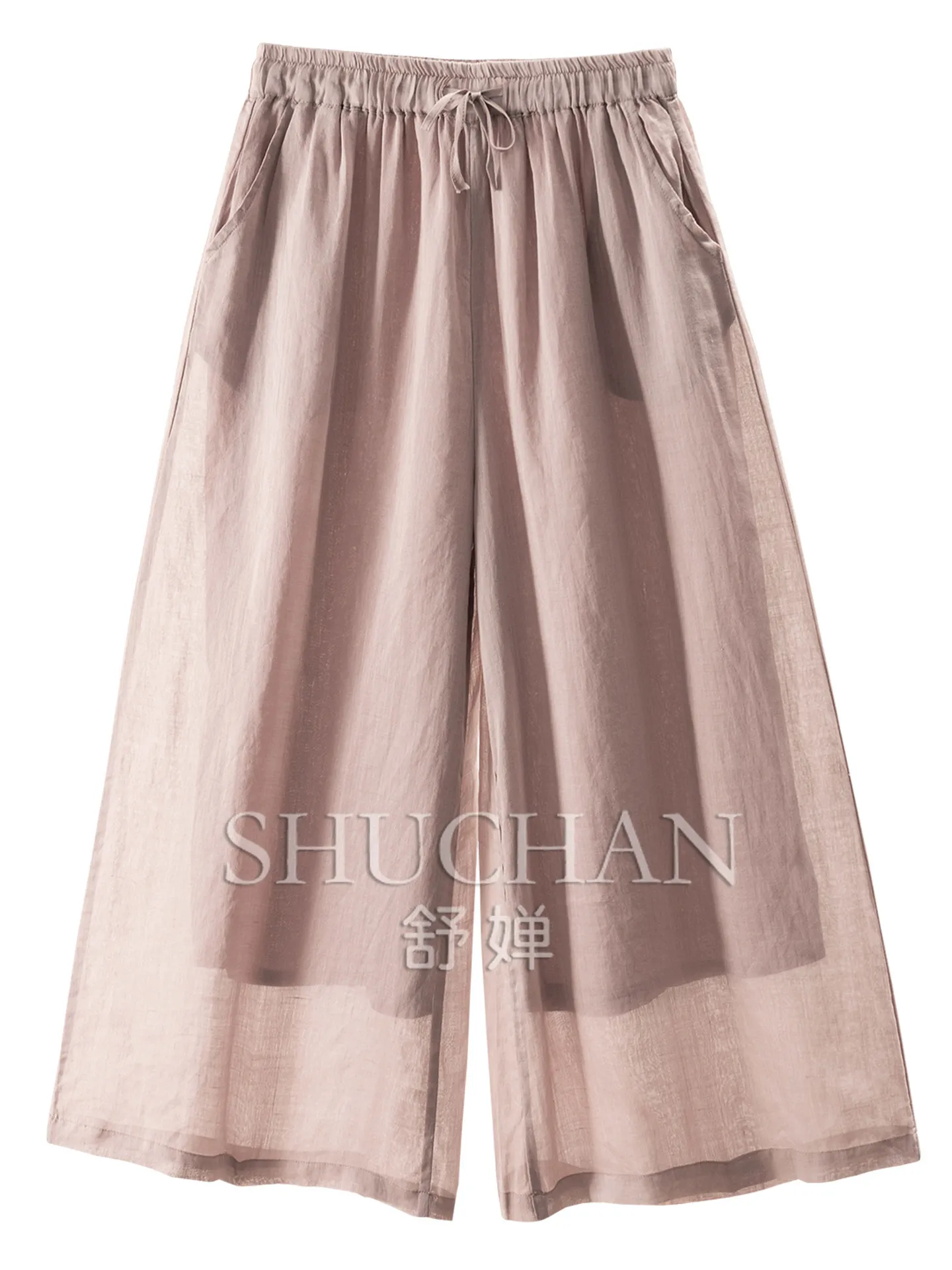 Ramie Pants Cool and Breathing High Waist Nine-point Wide-leg Culottes  Women 49G5 Pantalones Mujer