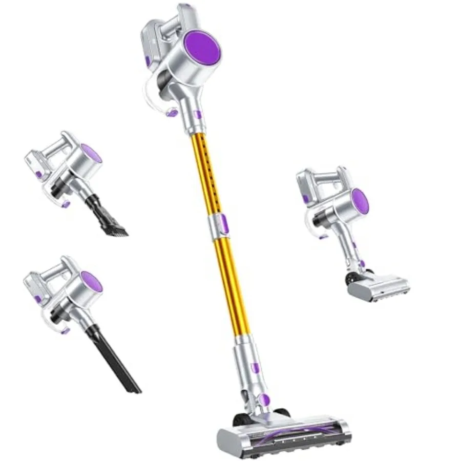 Cordless Vacuum Cleaner with Flexible Steering and Extendable Pole, 3 Brush Heads, Lightweight Wireless Rechargeable Upright Va