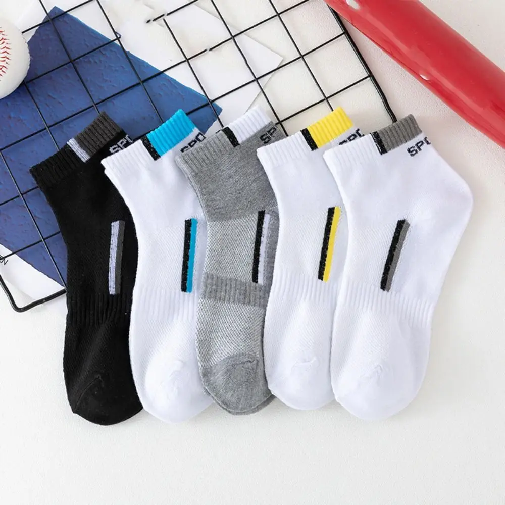 

5Pairs Fashion Letters Men's Mid-calf Socks Non-slip Simple Men Tube Socks Breathable Hosiery Sports Ankle Sock Summer