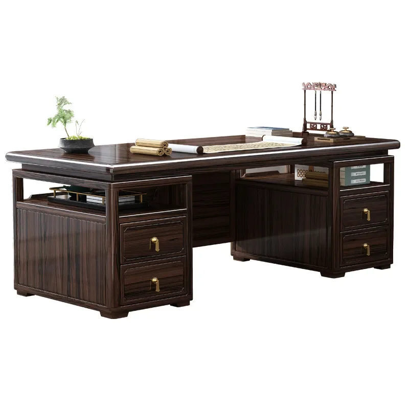 New Chinese Style Ebony Solid Wood Desk and Chair Set Large Executive Office Table Home Calligraphy Painting Writing Station