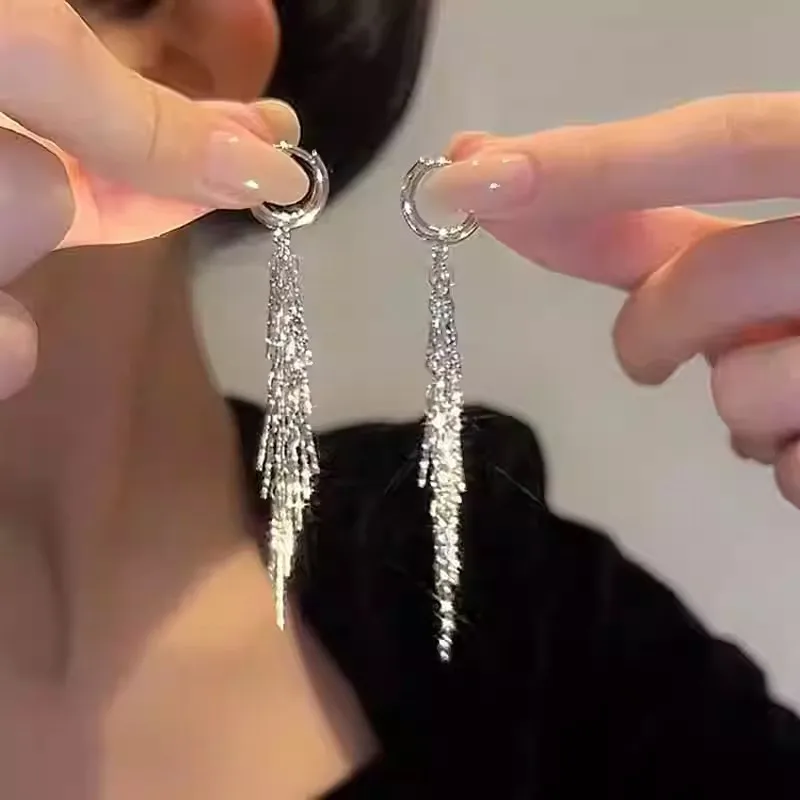 

Shiny Long Tassel Glitter Drop Earrings for Women Fashion Long Chain Dangle Earring Wedding Party Jewelry Gifts