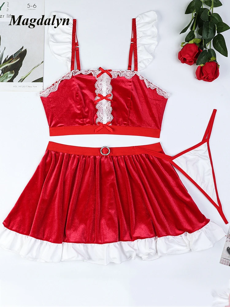 

Magdalyn Women's Sexy Girl Set Brief Sets Cosplay Erotic Lingerie Skirt Sets Bowknot Push Up Bra Seamless Thong Sensual Clothing