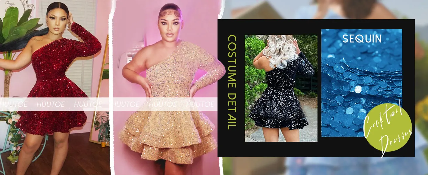 Sparkly Sequin Prom Dress for Women Short One Shoulder Wedding Party Dress Juniors Graduation Dress