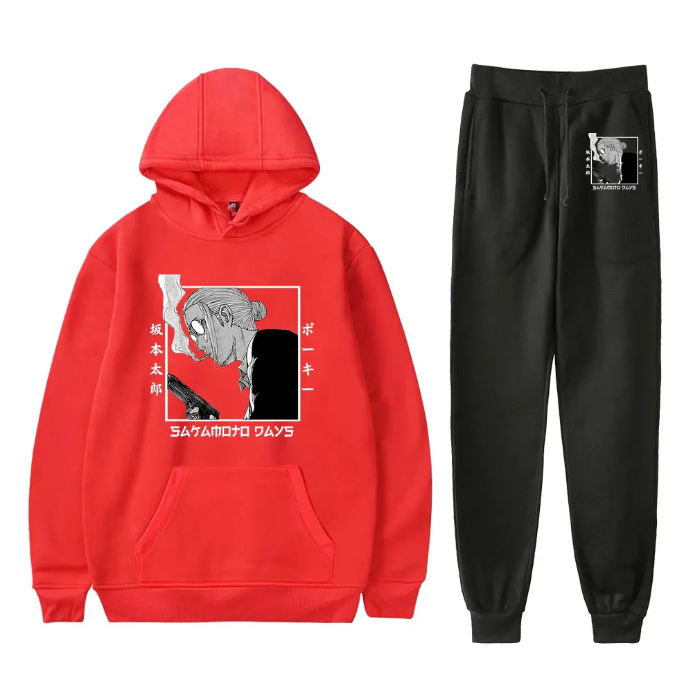 أنيمي ساكاموتو أيام القلقاس ساكاموتو خمر 90s هوديي ميرش هوديس مجموعة الرجال النساء هوديس السراويل ملابس خارجية قطعتين دعوى #5
