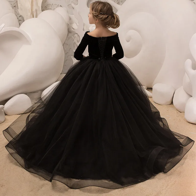 Elegante vestido de renda para meninas, princesa anjo sem ombros, vestidos de primeira comunhão, festa de casamento, presente infantil