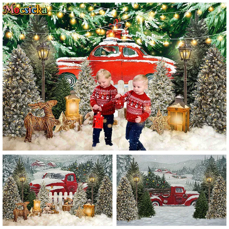 

Mocsicka Photography Background Christmas Tree Car Snowy Outdoor Xmas Party Photo Shoot Backdrop Cake Smash Studio Banner