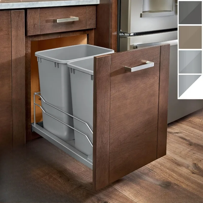 Steel Bottom Mount Double Pullout Waste Container for Under Kitchen Cabinets with Soft-Close Slides, Orion Gray