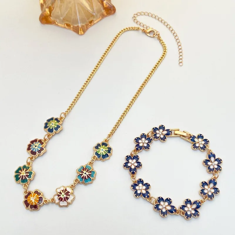 LENNIK レトロ ドリップ オイル フラワー レディース ブレスレット、レディース ライト ラグジュアリー 多用途、高級、カラフルなフラワー ペンダント ジュエリー