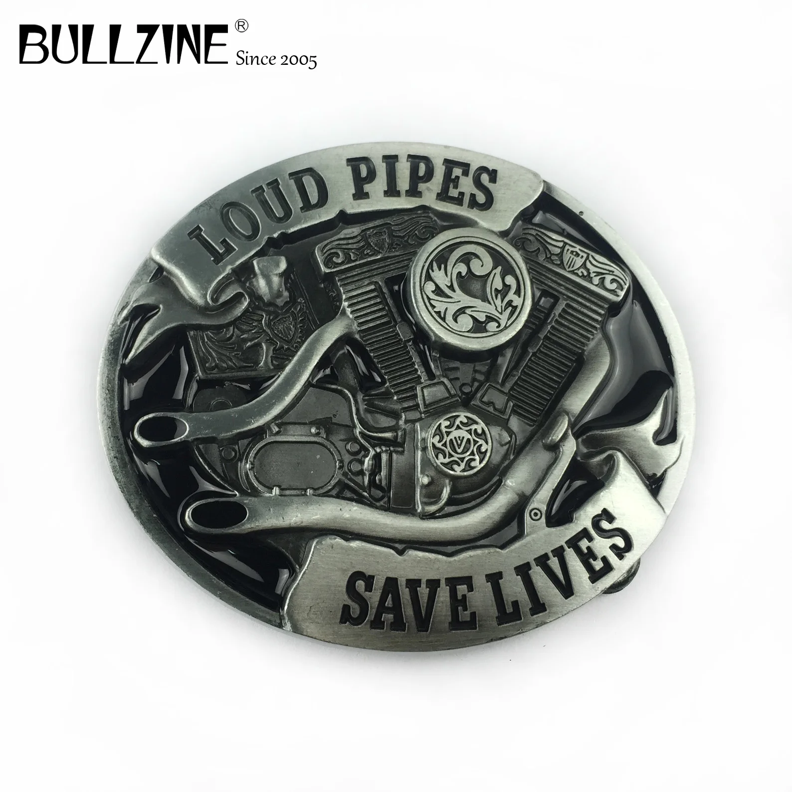 Bullzine Wholesale zinc alloy retro Loud pipes belt buckle motor engine belt buckle FP-03116-2 jeans gift belt buckle