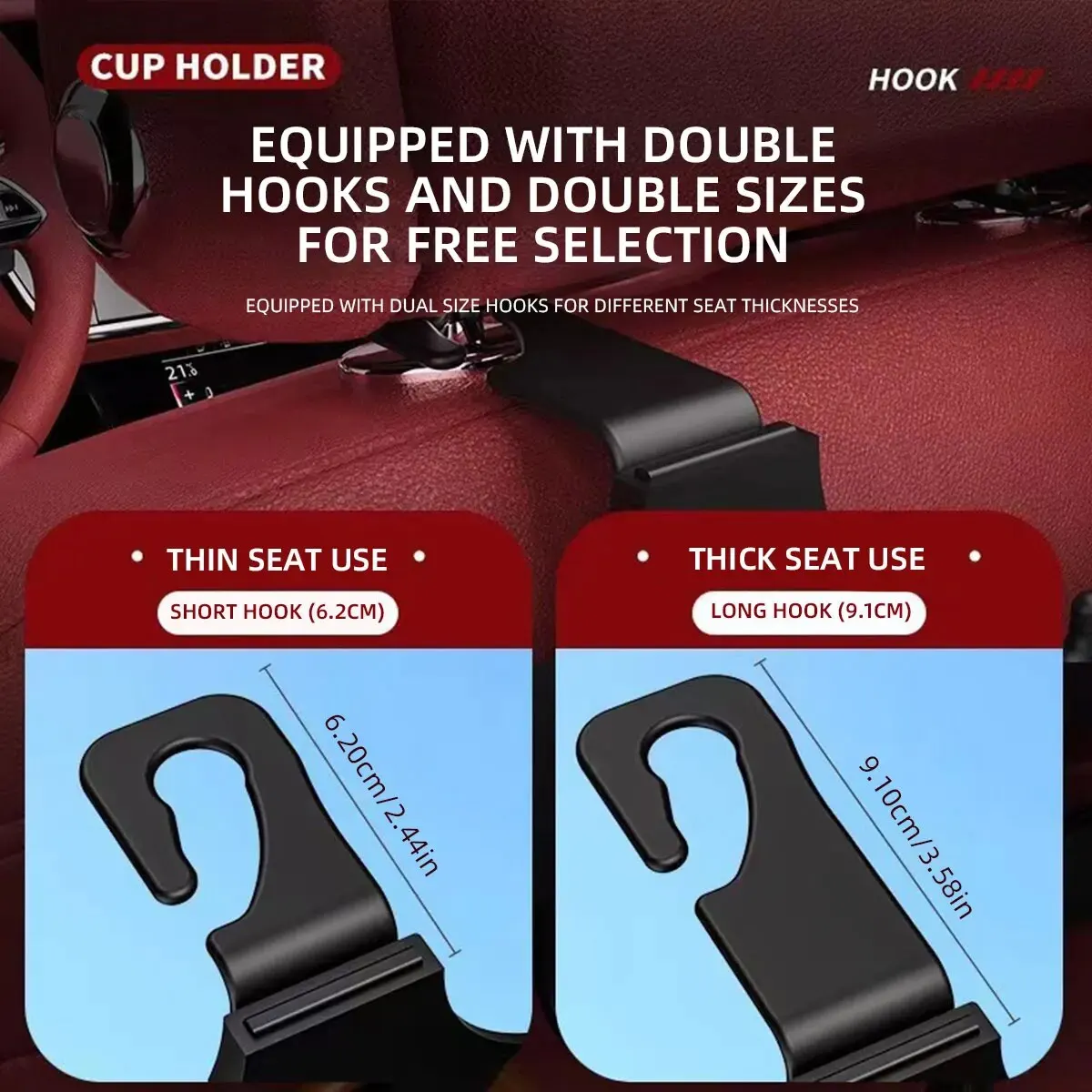 2Pcs Car Seat Headrest Hook Hanger Storage Organizer Universal with Cup Holder for Handbag Fit Universal Vehicle Car Accessories