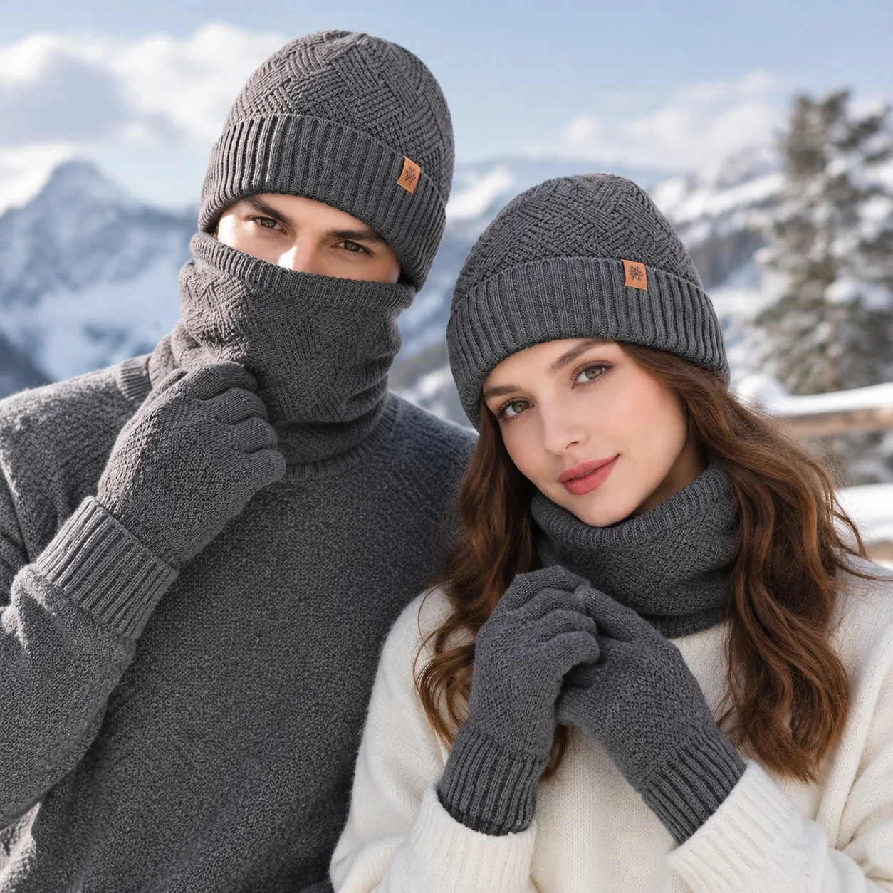 Lines Warmth Set Ladylike with High Crown Natural Japanese Korean Style Geometric Pattern Fresh No Brim Winter for Women and Men
