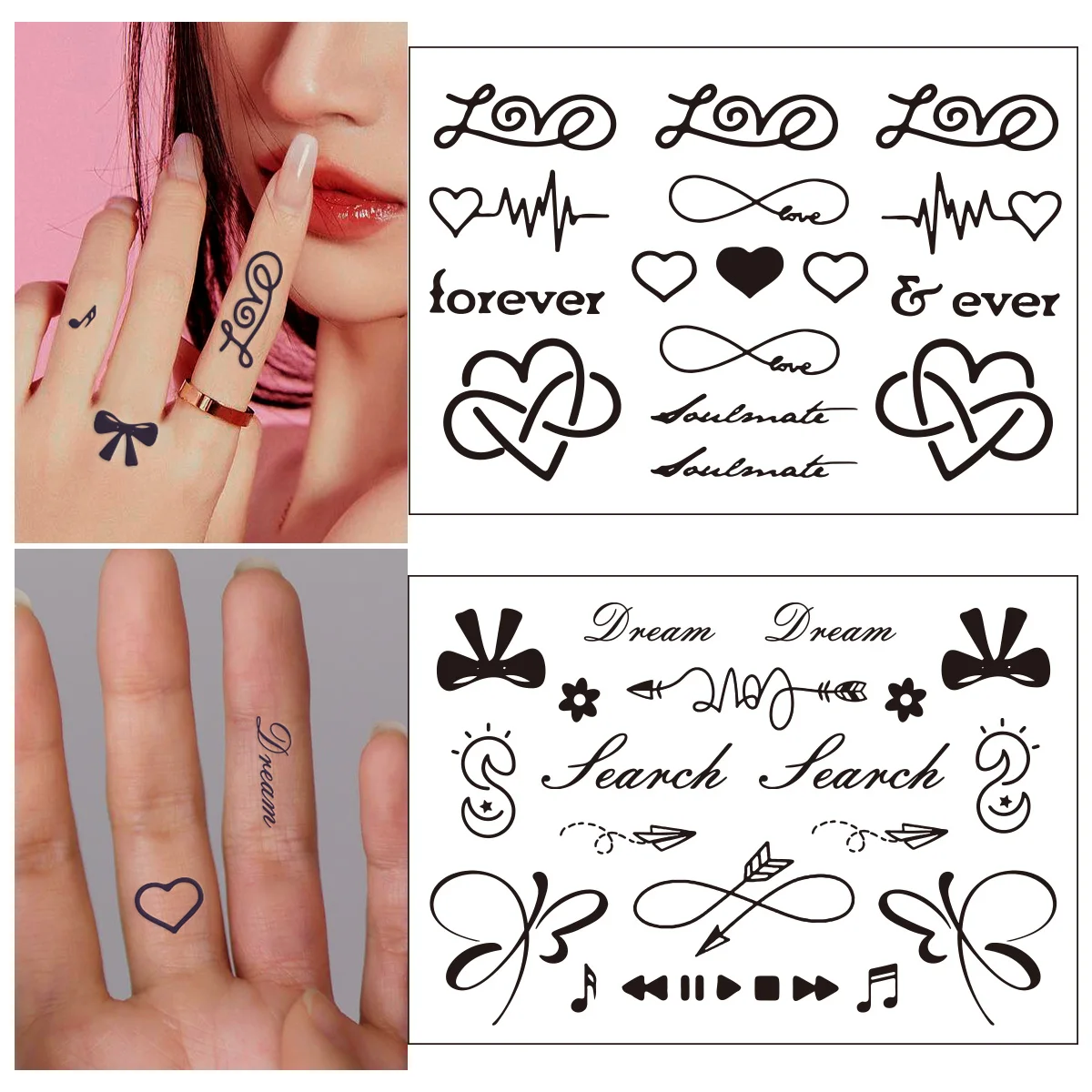 2pcs New Gothic Fashion Pattern Waterproof Temporary Tattoo Sticker Love Butterfly Semi Permanent Tattoo for Women Decoration