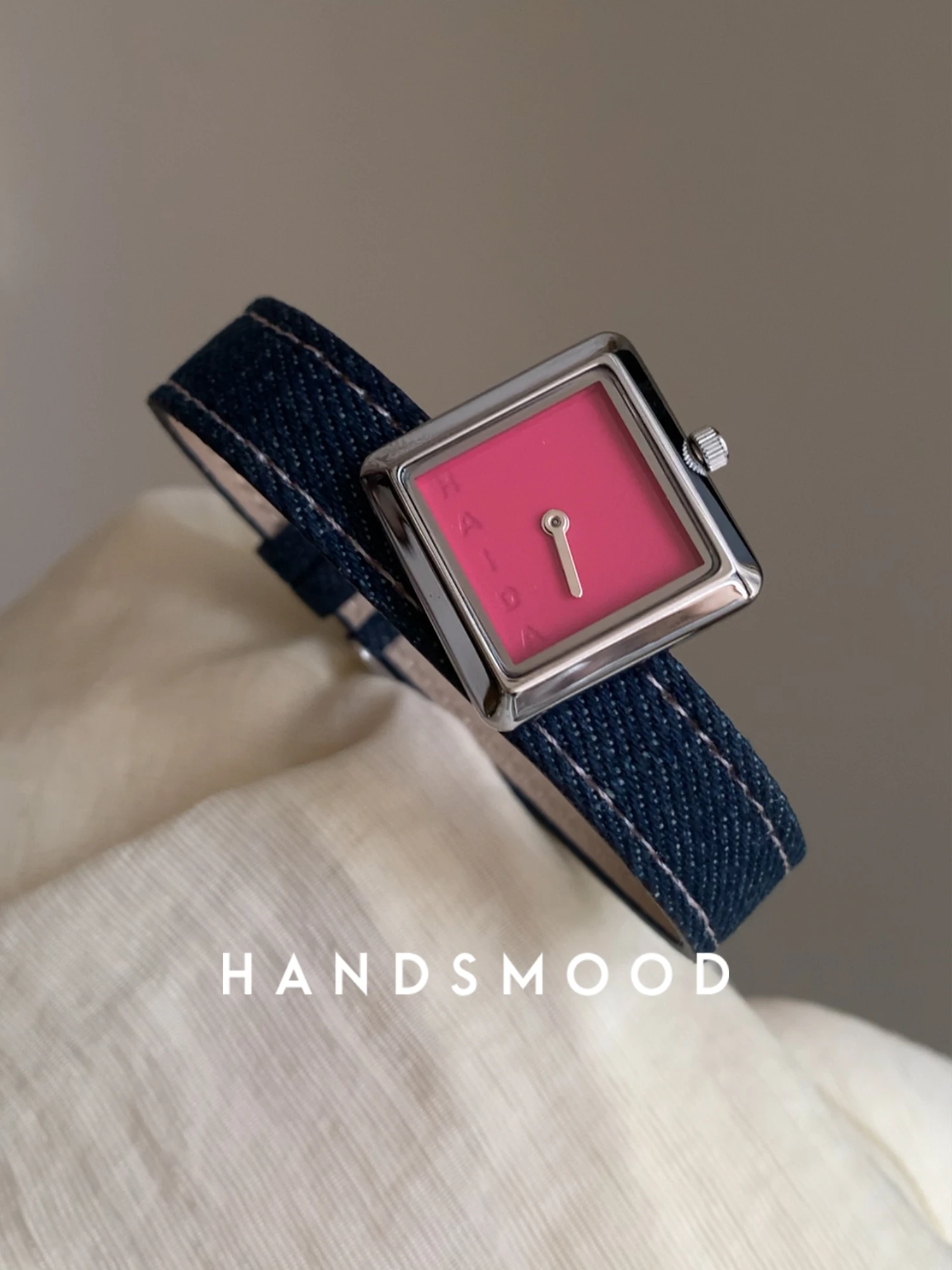 Original brand watch luxury design square pink dial dopamine fashion denim watch for women elegant ladies watch, gift for women