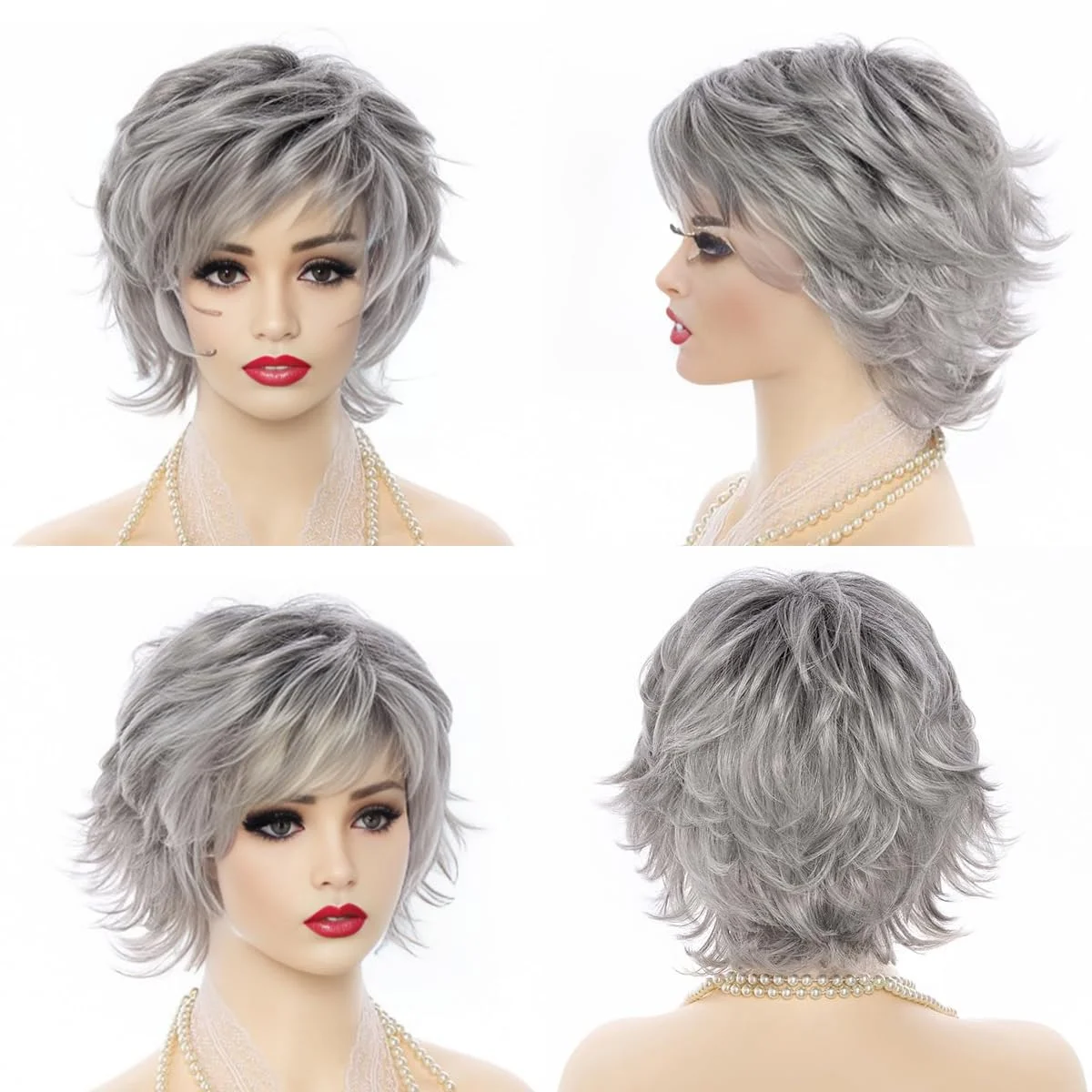 Women's wig, grandmother gray fluffy short curly hair, suitable for daily wear, cosplay and Enhance one's demeanor