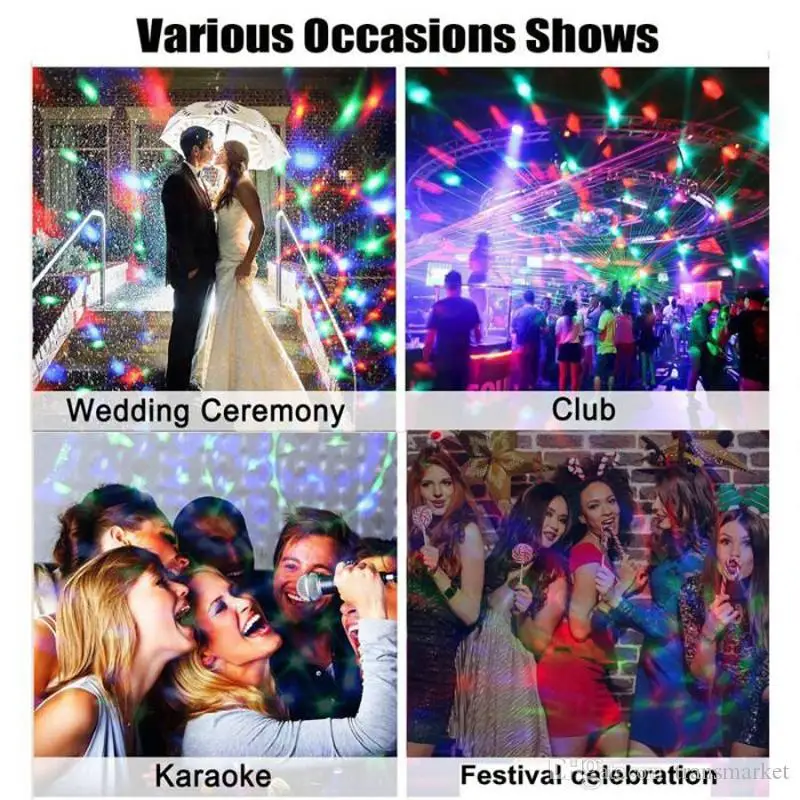 Car USB Magic LED Light,Voice-Controlled LED,Party Disco Atmosphere Light,Rotating Stage Light,Without Battery,Car Enthusiasts