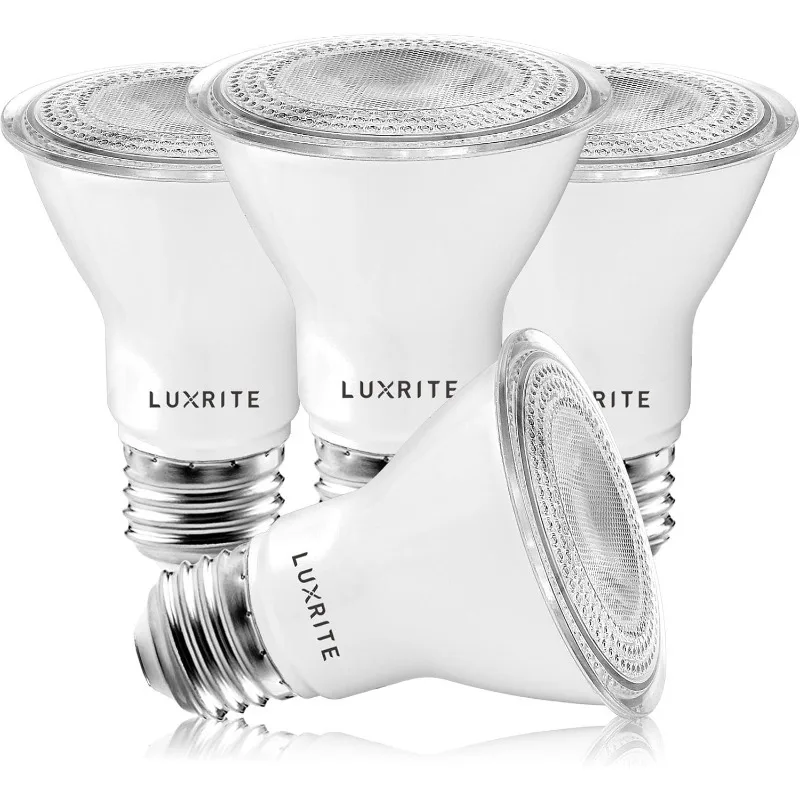 

LUXRITE, 4 упаковки светодиодных ламп PAR20, эквивалент 50 Вт, ярко-белый, 5000 К, светодиодный прожектор с регулируемой яркостью, для использования в помещении и на открытом воздухе, 7 Вт, 500 люмен,