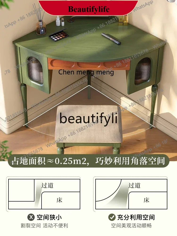 D178   Solid wood storage cabinet bedroom triangular dressing table French retro corner dressing table