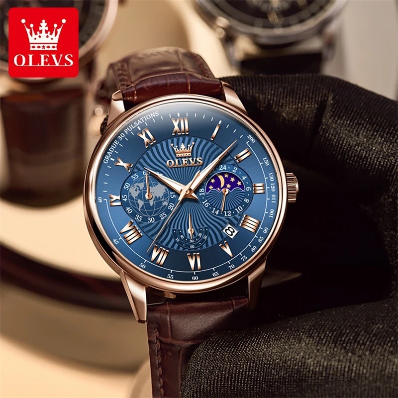 OLEVS-Relógio de quartzo impermeável masculino, relógio de pulso luminoso, fase da lua, cronógrafo calendário, relógios casuais, original, 2893