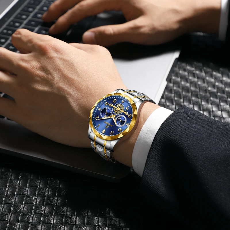 

PENGAGAR Роскошные мужские наручные часы с хронографом, водонепроницаемые светящиеся мужские часы из нержавеющей стали, высококачественные спортивные мужские кварцевые часы