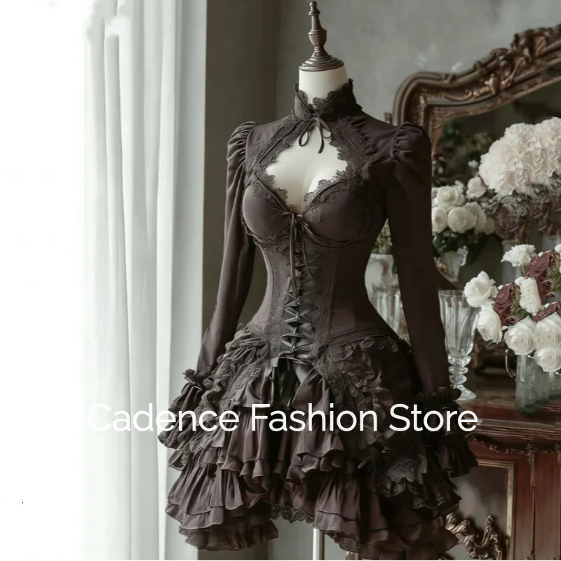 Vestido de Gala Curto Preto Estilo Vitoriano Gótico com Renda e Manga Longa, Vestido de Formatura Rodado em A, para Festa de Aniversário, Personalizado