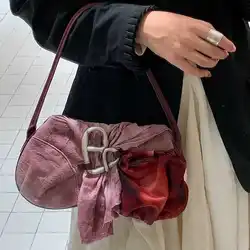 Retro aksamitna plisowana patchworkowa torebka w kontrastowym kolorze dla kobiet 2024 moda Temperament nowa torba na ramię Crossbody Trendy