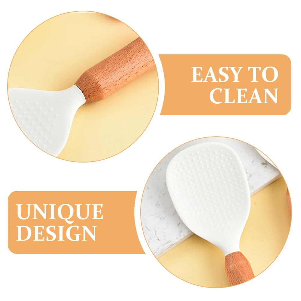 

2Pcs Rice Spoon Set High Temp Resistant Silicone Scoop Kitchen Utensils Multipurpose Ladle Nonstick Handle Serving Tool