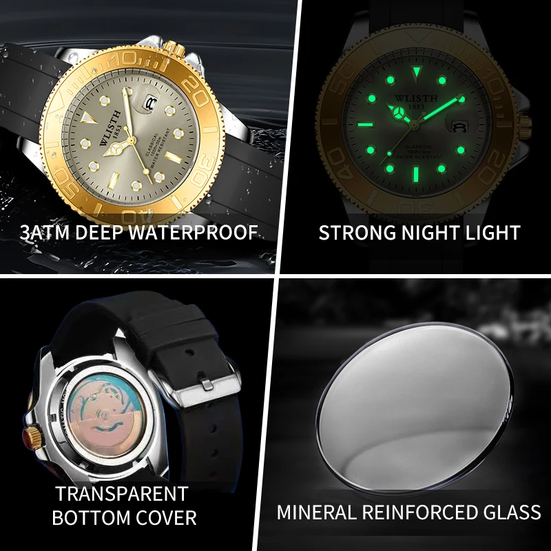 Watches for Man High Quality Fashion Silicone Band Man Watch Waterproof Quartz Wristwatch Functional Business Sports Watch