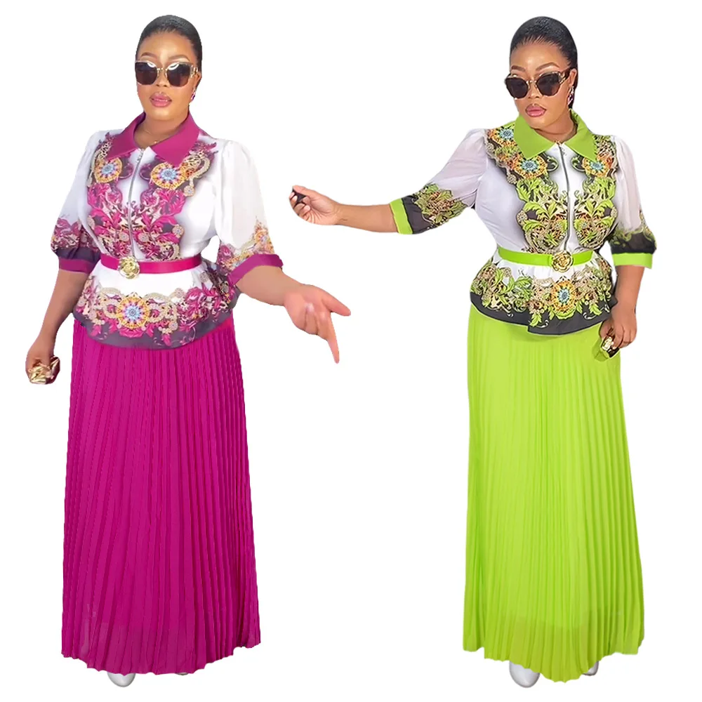 

2025 new African lapel top women's suit large size printed dress