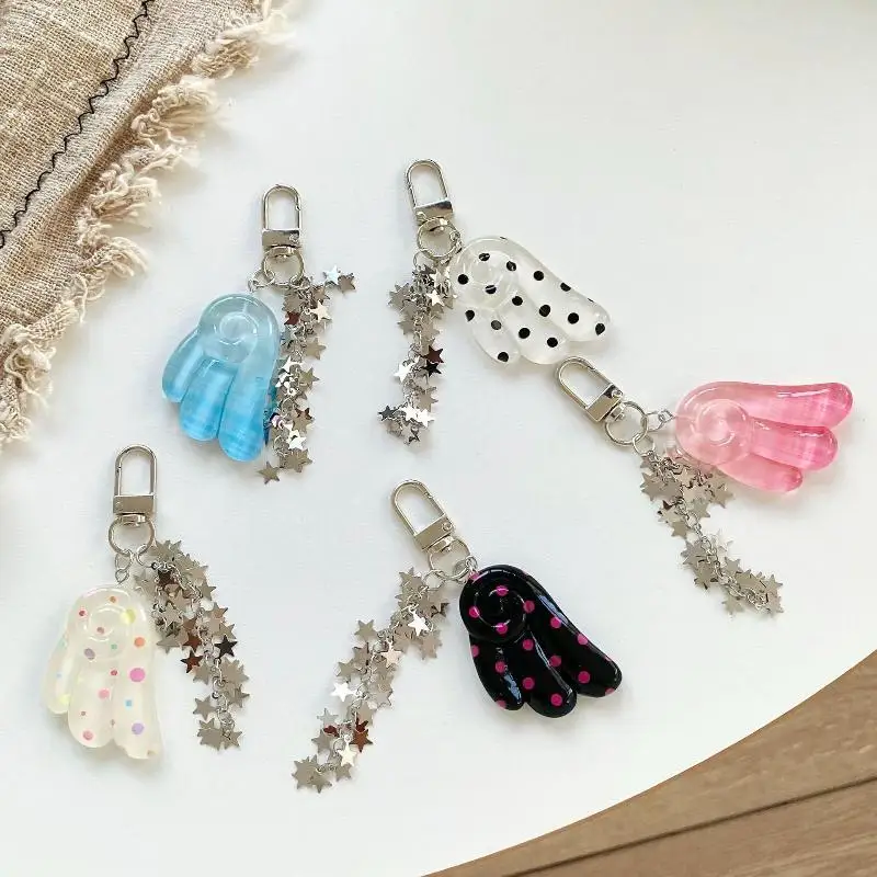 1 Stück Schlüsselanhänger mit Engelsflügel, modischer Taschenanhänger mit Punktmuster, Y2K-Stern-Verschluss, Taschen-Charm, Hängedekoration für Rucksack und Handtasche – Detail 5