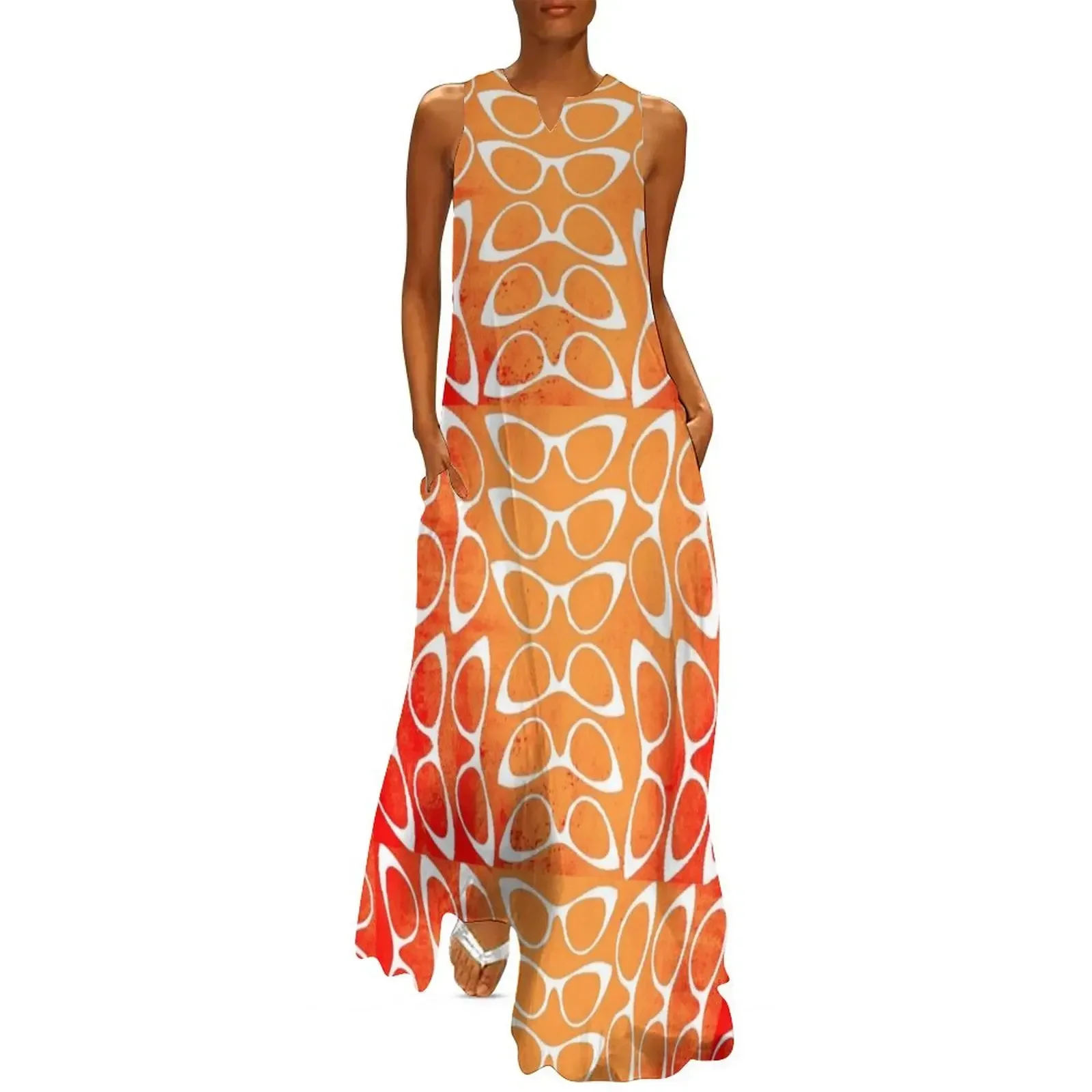 

Crazy Sassy Cool Cat Eyes Red Rust Long Dress woman dress womans clothing Women's skirt Dress