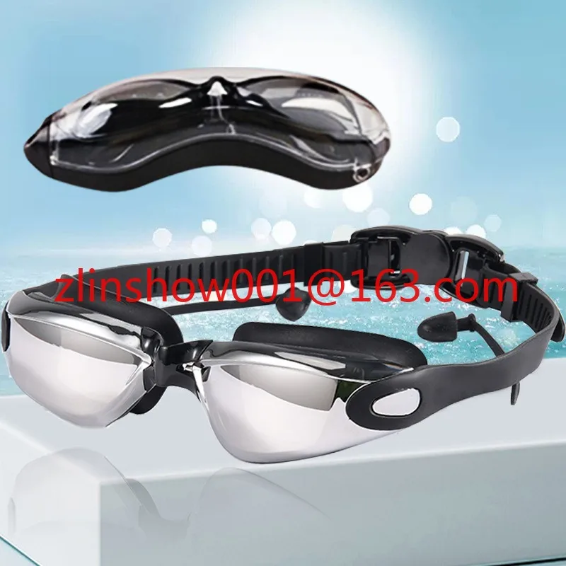 Adult large frame swimming goggles with earplugs waterproof and anti-fog high definition goggles