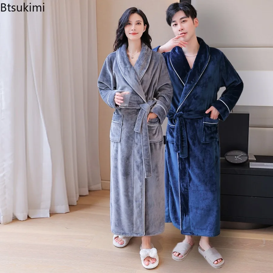 Autumn Winter Light Luxury Sleepwear Women's Coral Fleece Bathrobe Thick Long Couple's Nightgown Comfortable Warm Morning Robe