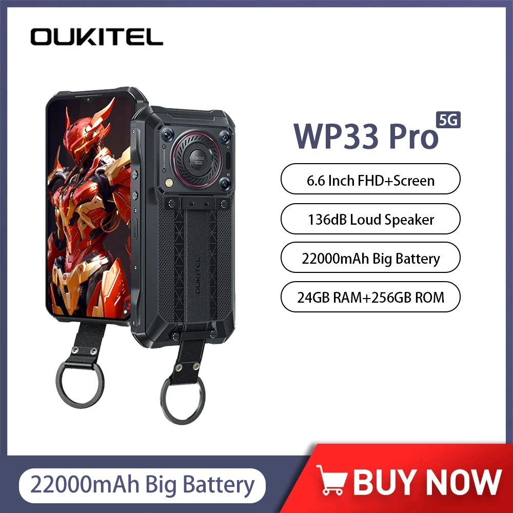 

Oukitel WP33 Pro 5G Rugged Smartphone Android 13 22000mAh Mobile Phone 24GB+256GB 6.6" FHD+ 64MP 33W Fast Charge Cell Phone NFC