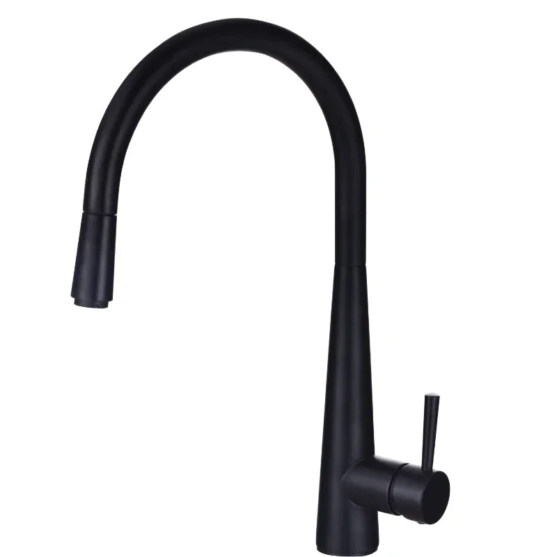 

Bathroom Accessories Black Brushed Gold Pull-out Rotatable Kitchen Hot and Cold Faucet