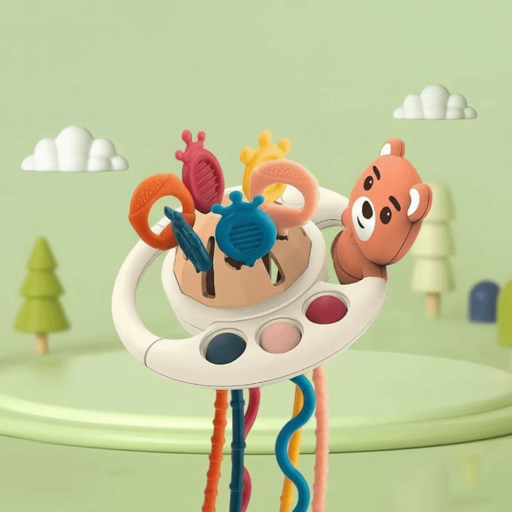 PP Baby Sensory Montessori Toys Sensory Development Grab Ball Silicone Pull String Toy Soft Finger Grasp Training