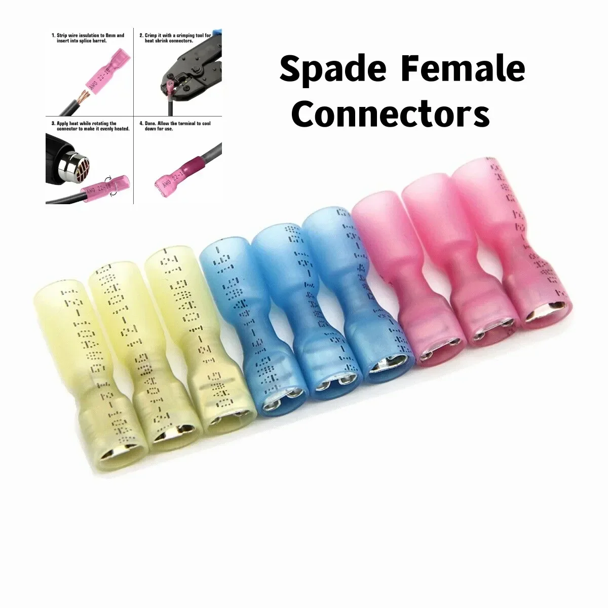 25/100PCS Heat Shrink Spade Female Wire Connectors Splice Insulated Waterproof Crimp Terminal 22-10AWG