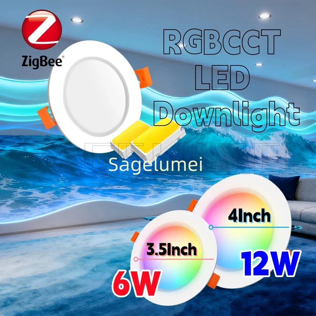 6W 12W GLEDOPTO ZigBee3.0 3.5 Inch RGBCCT LED Downlight CRI 90+ Smart Ceiling Recessed App Voice Alexa ZigBee2mqtt Conbee Tuya