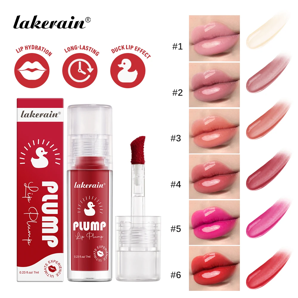 Lakerain Lip Plump Glaze Long-lasting Moisturizing Brightening Lip Color Ginger Root Extract Lip Glaze Texture Plump Lip Gloss