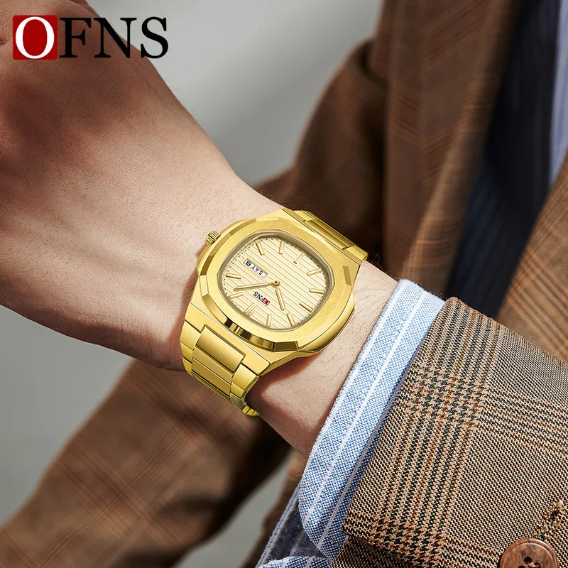 Mens Business & Ladies Quartz Watch Waterproof Dual Calendar Polygon Dial Fashion Casual Wristwatch for Couple Metal Clock