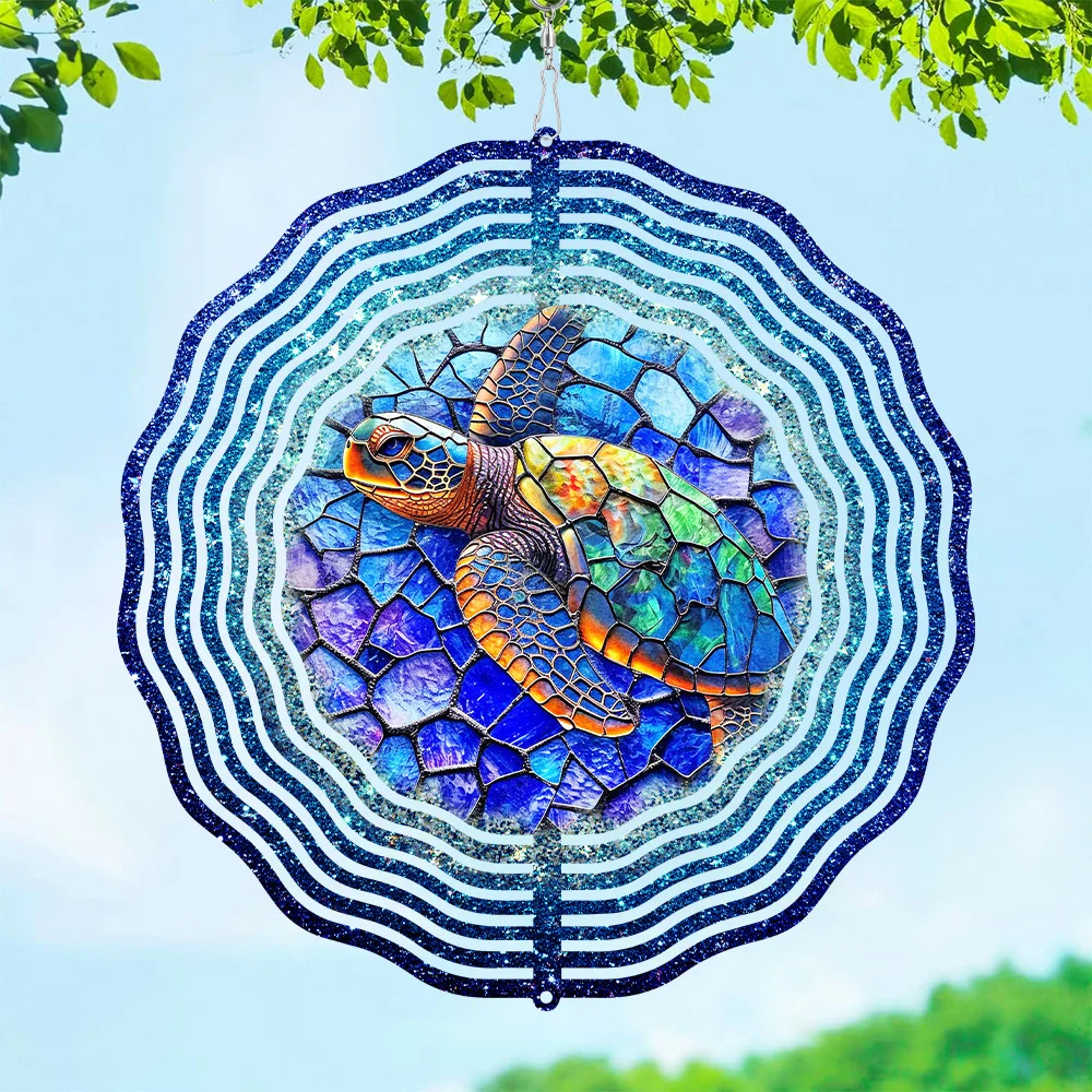 Sea Turtle Wind Spinner, Ocean Theme Outdoor Decor, Iron Yard Spinner Wind Sculpture Yard Art Decorations for Patio, Swimming