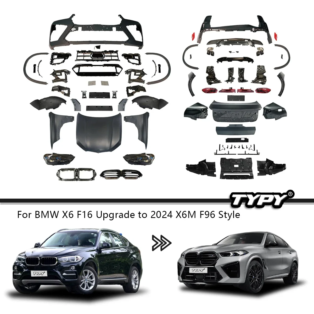 Car Body Kit For BMW X6 F16 2015-2019 Upgrade To 2024 X6M F96 Style Body Kit Facelift Accessory Exterior Upgrade Set