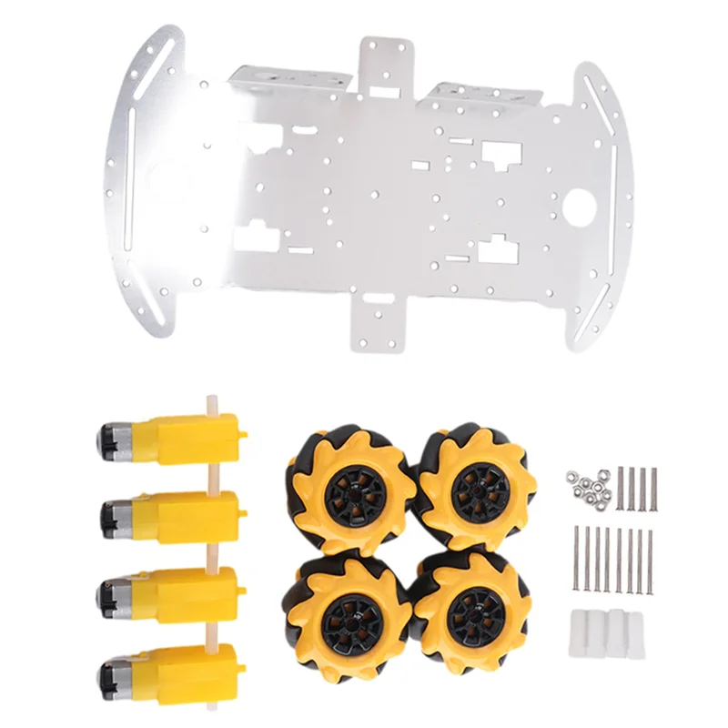 

A45F-Smart Robot Car Kit Четырехколесное Smart Mecanum Wheel Однослойное автомобильное шасси из алюминиевого сплава DIY Сборочный комплект Автомобильные аксессуары
