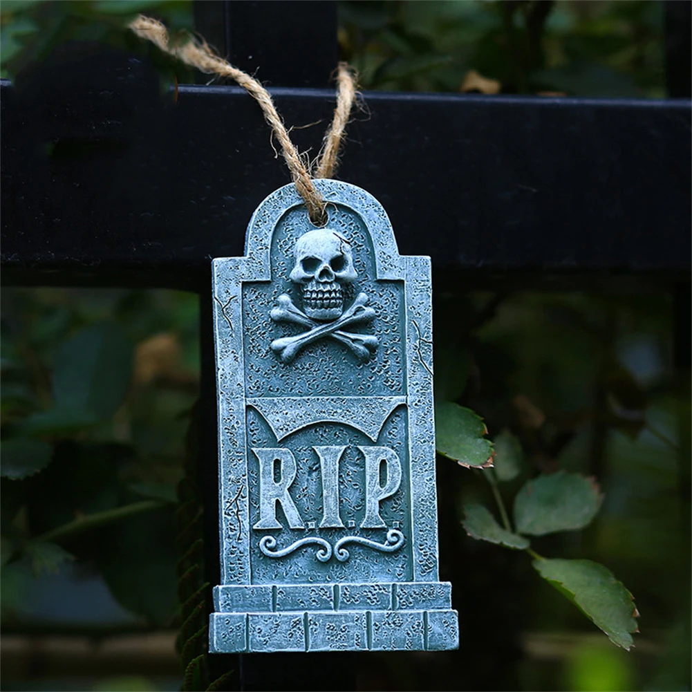 1pc Skeleton Tombstone Resin Statue Pendant Halloween Home Decoration Grave Bat Party Supplies Horror House Props Ornament