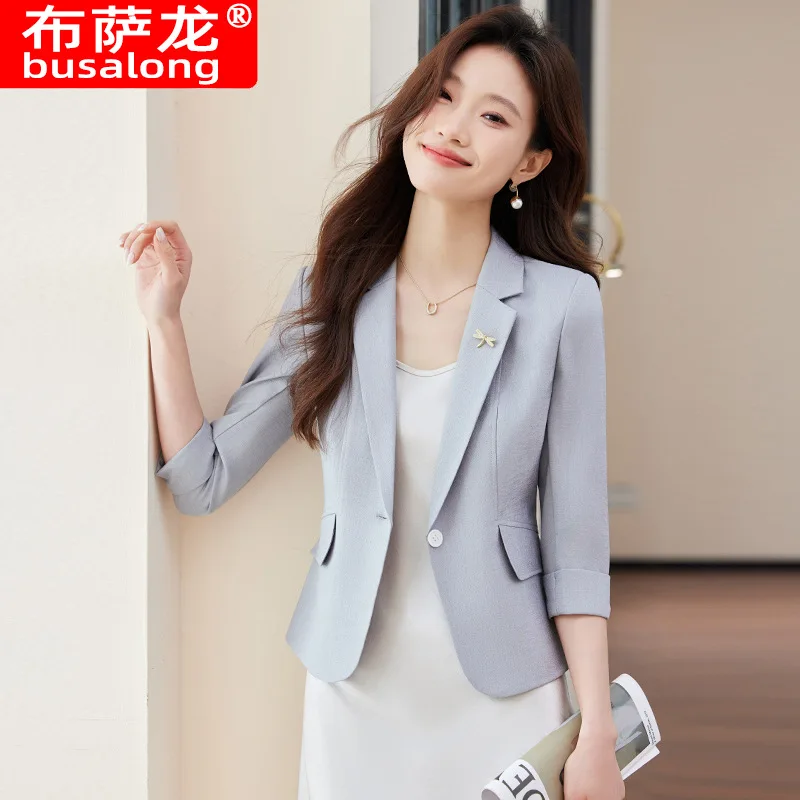 

2025New Stylish Fashion Suit Casual Women's Blouse Mid-Sleeve Professional Small Blazer Formal Women's Single Jacket Workwear896