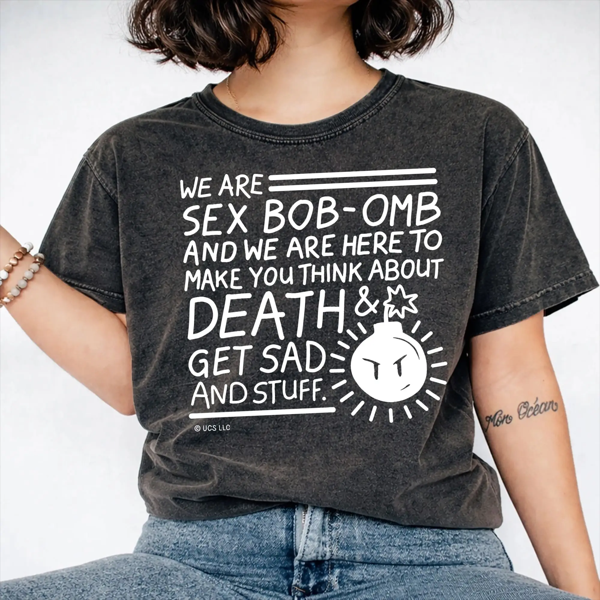 Sexs Bob-Omb Scotts Pilgrims vs The World T Shirts Hip Hop Washed Short Sleeve Harajuku T-Shirts  Fashion Men Women Streetwear