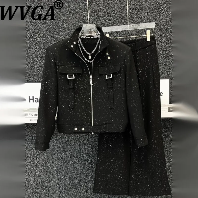 

Мужской костюм WVGA: Новинка Весна-Осень, высококачественная куртка с пайетками и воротником-стойкой, прямые брюки, комплект из 2 предметов W22338