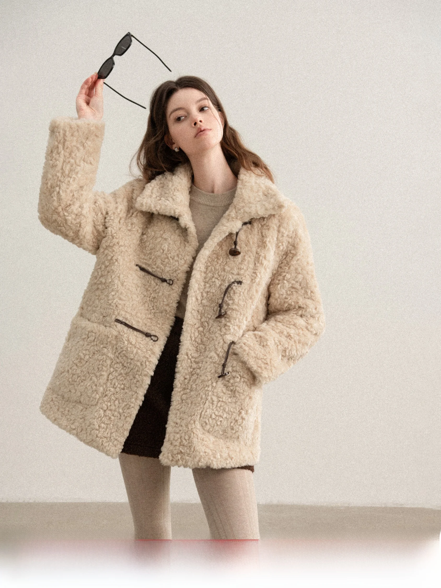 

Khaki Versatile Slimming Leather And Fur ort Jaet Women's Winter Thiened Loose Casual Sle Button up Coat for Ladies