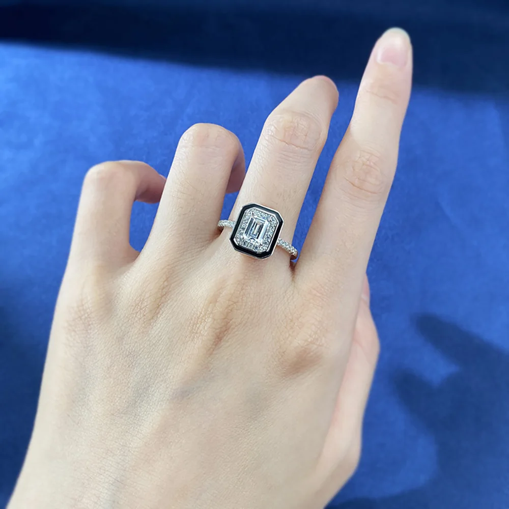 2023 Trend 100% 925 Real Silver 5*7mm High Carbon Diamond Wedding Engagement Rings for Women Party Fine Jewelry Birthday Gifts