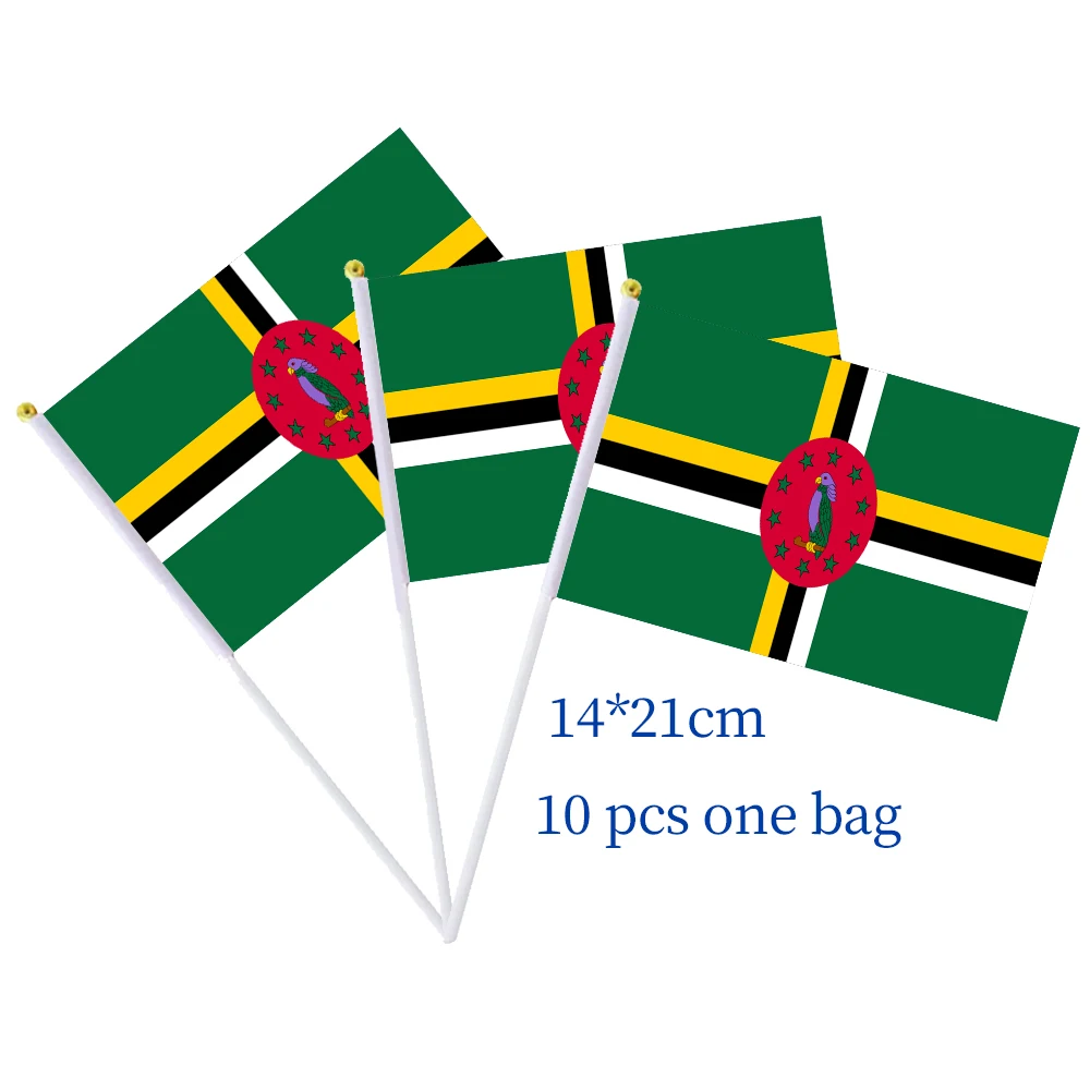 Flagnshow 100% Polyester 10 Pcs 14*21cm  Dominica Hand Waving Flags