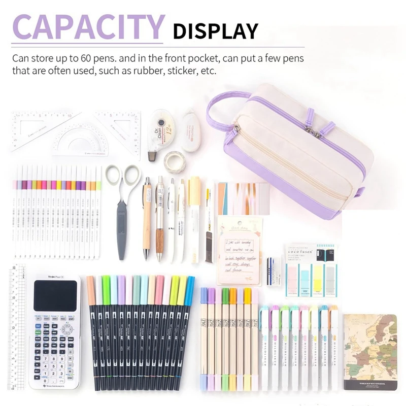 مقلمة ABSK-حقيبة أقلام رصاص ذات سعة كبيرة مع مقبض وحقيبة تنظيم ناعمة للفتيات المراهقات البالغات، أرجواني